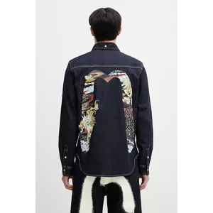 Evisu cămașă jeans Hakutaku Daicock Printed Denim LS culoarea bleumarin, cu guler clasic, regular, 2ESHTM5DL1146 imagine