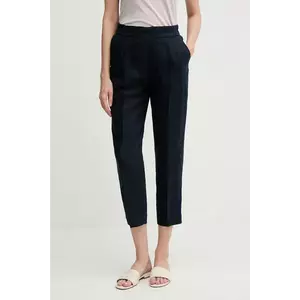 Sisley pantaloni din in culoarea bleumarin, drept, high waist, 4AGHLF00S imagine