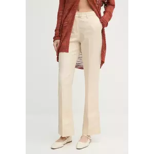 Sisley pantaloni din amestec de in culoarea bej, drept, high waist, 4G1WLF06Y imagine