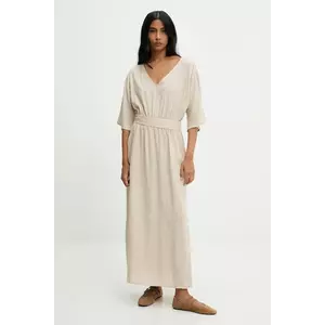 Answear Lab rochie din amestec de in culoarea bej, maxi, evazată imagine