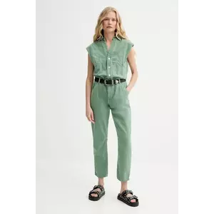 BA&SH salopetă din denim FIGO culoarea verde, cu amestec de in, cu decolteu in v, 1E25FIGO imagine
