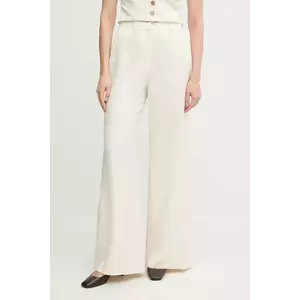Gaudi pantaloni din amestec de in culoarea bej, lat, high waist, 511FD25006 imagine