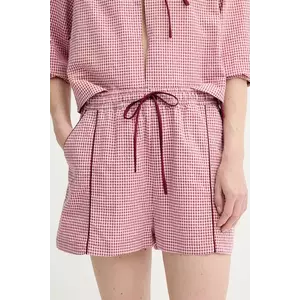 Alohas pantaloni scurți din bumbac Saori culoarea roz, cu imprimeu, high waist, R100945 imagine