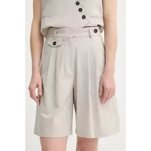 Alohas pantaloni scurți din bumbac Niselle culoarea bej, uni, high waist, R100926 imagine