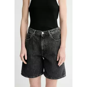 Samsoe Samsoe pantaloni scurți din denim SASHELLY culoarea gri, uni, high waist, F25100167 imagine