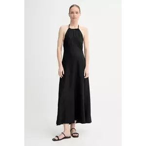 Gestuz rochie din amestec de in culoarea negru, maxi, evazată, 10910282 imagine