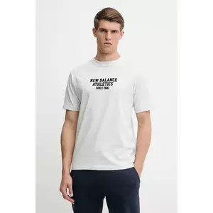 New Balance tricou din bumbac culoarea gri, cu imprimeu, MT51526AHH imagine