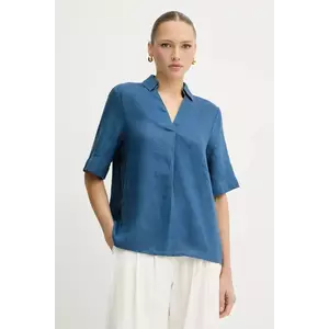 United Colors of Benetton bluză din in uni, 5BMLDQ0B6 imagine