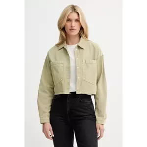 Answear Lab geaca jeans culoarea verde, de tranzitie, oversize imagine