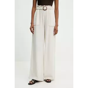 Answear Lab pantaloni din in culoarea bej, lat, high waist imagine