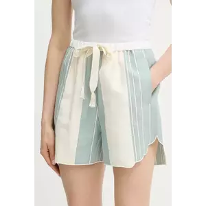 Forte Forte pantaloni scurți din amestec de in culoarea bej, cu imprimeu, high waist, 13807 my pants imagine