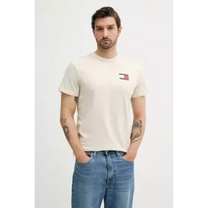 Tommy Jeans tricou din bumbac culoarea bej, cu imprimeu, DM0DM20740 imagine