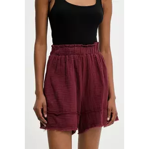 Answear Lab pantaloni scurti culoarea bordo, neted, high waist imagine