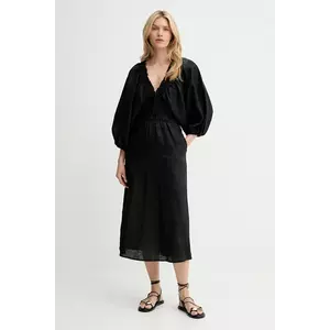 Answear Lab rochie din in culoarea negru, midi, evazată imagine