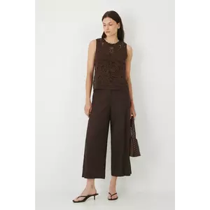 Medicine pantaloni din in culoarea maro, fason culottes, high waist imagine
