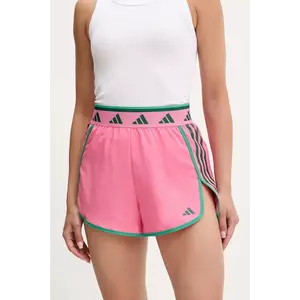 adidas Performance pantaloni scurți de antrenament Hyperglam culoarea roz, cu imprimeu, high waist, JE8828 imagine