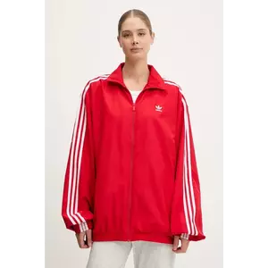 adidas Originals bluză Oversized Tracktop femei, culoarea roșu, cu imprimeu, JD3393 imagine