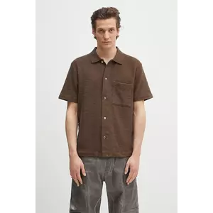 Norse Projects cămașă din bumbac Gustav Crochet Jersey Shirt culoarea maro, cu guler clasic, relaxed, N01.0683.2033 imagine