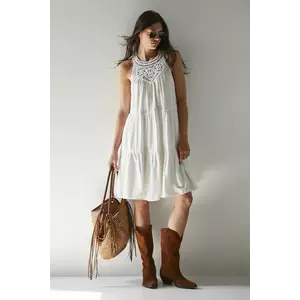 Medicine rochie din amestec de in culoarea bej, mini, oversize imagine