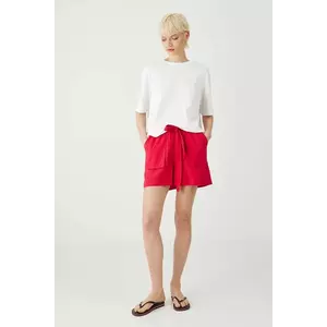 Medicine pantaloni scurti din in culoarea roz, neted, high waist imagine