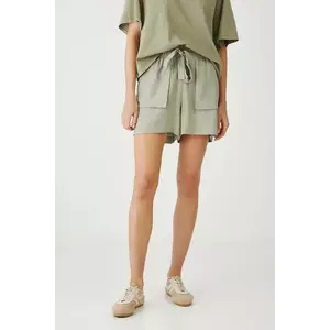 Medicine pantaloni scurti din in culoarea verde, neted, high waist imagine