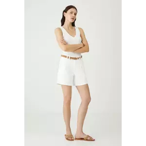 Medicine pantaloni scurti jeans culoarea alb, neted, high waist imagine