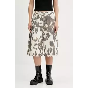The Ragged Priest pantaloni scurți jeans culoarea bej, cu imprimeu, high waist, RPSS251037DN imagine