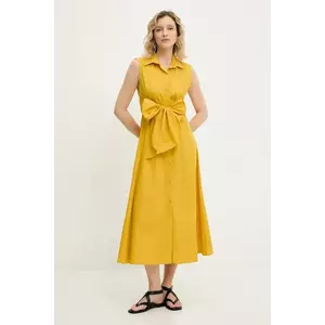 Answear Lab rochie din bumbac culoarea galben, midi, evazată imagine