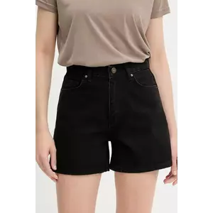 Answear Lab pantaloni scurti jeans culoarea negru, neted, high waist imagine