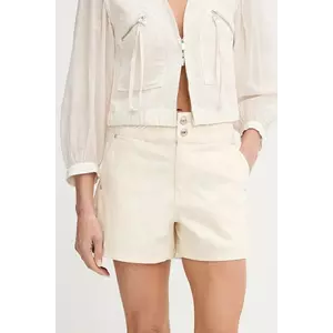 Morgan pantaloni scurți jeans culoarea bej, uni, high waist, SHOBO imagine