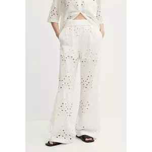 Gestuz pantaloni din bumbac culoarea alb, lat, high waist, 10910510 imagine