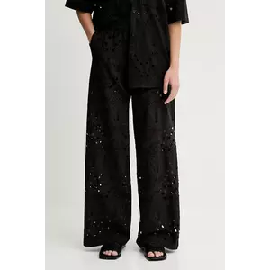 Gestuz pantaloni din bumbac culoarea negru, lat, high waist, 10910510 imagine