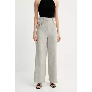 Nanushka pantaloni ALANDRA culoarea gri, drept, high waist, NW25SSPA30399 imagine