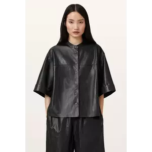 AllSaints cămașă din piele JENNA culoarea negru, cu guler stand-up, relaxed, W076PC imagine