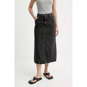American Vintage fustă jeans culoarea gri, midi, drept, YOP13DE25 imagine