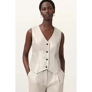 AllSaints vestă de in AVERIE culoarea argintiu, un singur rând de nasturi, W068QC imagine