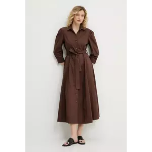 Answear Lab rochie din bumbac culoarea maro, midi, evazată imagine