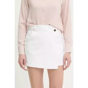 Answear Lab pantaloni scurti jeans culoarea alb, neted, high waist imagine