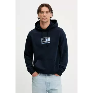 Tommy Jeans hanorac de bumbac culoarea bleumarin, cu glugă, cu imprimeu, DM0DM21623 imagine