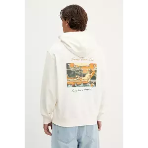 Tommy Jeans hanorac de bumbac culoarea bej, cu glugă, cu imprimeu, DM0DM21373 imagine