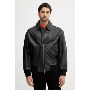 BOSS Orange geacă de piele culoarea negru, de tranzitie, oversize, 50543240 imagine