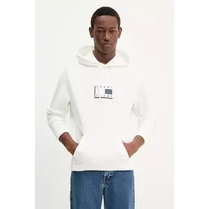 Tommy Jeans hanorac de bumbac culoarea alb, cu glugă, cu imprimeu, DM0DM21623 imagine