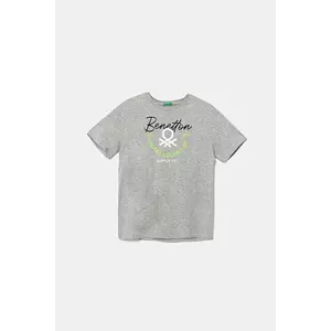 United Colors of Benetton tricou de bumbac pentru copii culoarea gri, cu imprimeu, 3I1XC10OO imagine
