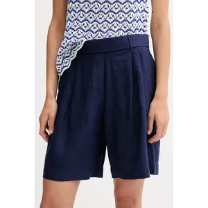 United Colors of Benetton pantaloni scurți din in culoarea bleumarin, uni, high waist, 4AGHD901V imagine