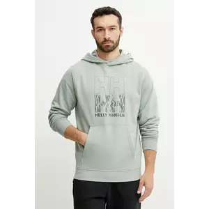 Helly Hansen bluza barbati, culoarea verde, cu glugă, cu imprimeu imagine