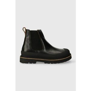 Birkenstock cizme de piele femei, culoarea negru, cu toc plat imagine