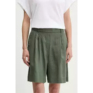 United Colors of Benetton pantaloni scurți din in culoarea verde, uni, high waist, 4AGHD901V imagine