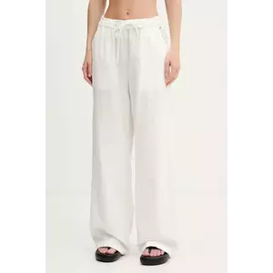 Tommy Jeans pantaloni din amestec de in femei, culoarea bej, lat, high waist, DW0DW20352 imagine