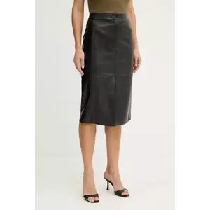 BOSS fustă de piele culoarea negru, midi, drept, 50543188 imagine