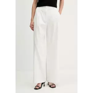 Sisley pantaloni din amestec de in culoarea alb, lat, high waist, 4W7HLF06X imagine